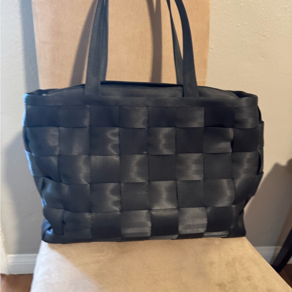 Elegant Black Woven Seatbelt Tote Bag
